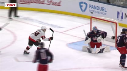 OTT@CBJ: Batherson scores goal against Elvis Merzlikins