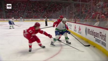 VAN@DET: DeBrusk scores PPG against John Gibson