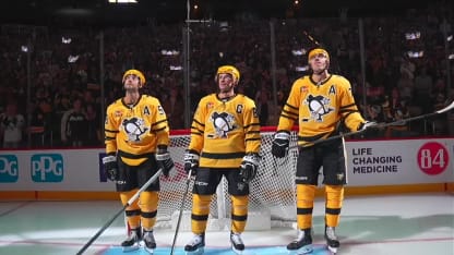 Penguins honor Sidney Crosby Evgeni Malkin Kris Letang 20th season together