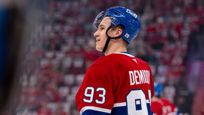 Ivan Demidov #93 of the Montreal Canadiens looks on in Game Three of the Eastern Conference Final of the 2026 Stanley Cup Playoffs between the Montreal Canadiens and the Carolina Hurricanes at the Bell Centre on May 25, 2026 in Montreal, Quebec, Canada. (Photo by Arianne Bergeron/NHLI via Getty Images)