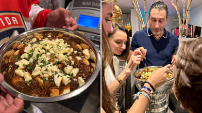 Roberto Luongo eats gnocchi poutine out of Stanley Cup