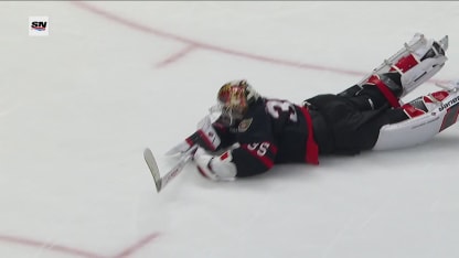 Ullmark's diving stick save