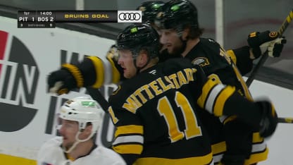 PIT@BOS: Mittelstadt scores goal against Stuart Skinner