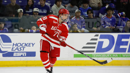 Sascha Boumedienne #78 of the Boston University Terriers skates against the UMass Lowell River Hawks during the first period during NCAA men's hockey at the Tsongas Center on November 9, 2024 in Lowell, Massachusetts. The Terriers won 5-2. (Photo by Richard T Gagnon/Getty Images)