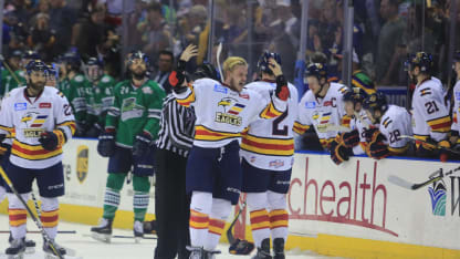 Travis Barron prospect Colorado Eagles Florida Everblades fight celebrate Kelly Cup Finals Game 1 2018 May 25