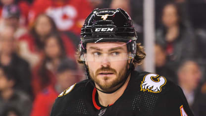 Rasmus Andersson #4 of the Calgary Flames in action against the Chicago Blackhawks during an NHL game at Scotiabank Saddledome on January 27, 2024 in Calgary, Alberta, Canada. The Flames defeated the Blackhawks 1-0. (Photo by Derek Leung/Getty Images)