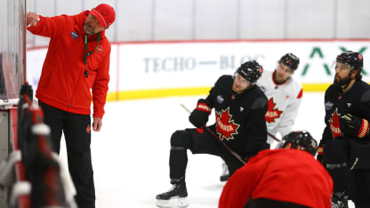 Assistant coach Pete DeBoer of Team Canada is seen at practice for the NHL 4 Nations Face-Off at CN Sports Complex on February 10, 2025 in Brossard, Quebec. (Photo by Vitor Munhoz/4NFO/World Cup of Hockey via Getty Images)