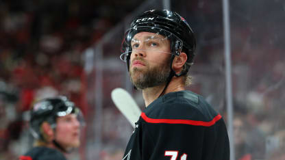 Taylor Hall #71 of the Carolina Hurricanes warms up prior to Game One of the 2026 Stanley Cup Final against the Vegas Golden Knights at Lenovo Center on June 02, 2026 in Raleigh, North Carolina. (Photo by Bruce Bennett/Getty Images)