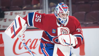 Sam Montembeault (35) of the Montreal Canadiens