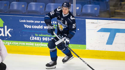 Rasmus Kumpulainen #22 of Team Finland skates with the puck during the 2024 World Junior Summer Showcase between Finland and Canada at USA Hockey Arena on August 2, 2024 in Plymouth, Michigan. (Photo by Michael Miller/ISI Photos/Getty Images)