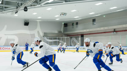 The Buffalo Sabres practice before the 2024 NHL Global Series Challenge