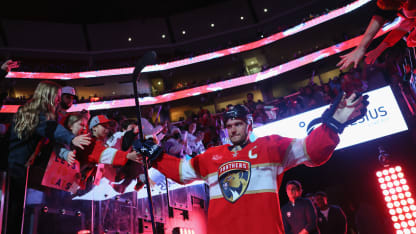 Aleksander Barkov #16 of the Florida Panthers heads out to play against the Winnipeg Jets at Amerant Bank Arena on November 16, 2024 in Sunrise, Florida. (Photo by Bruce Bennett/Getty Images)