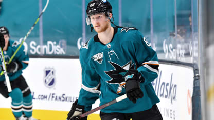Joachim Blichfeld #86 of the San Jose Sharks skates during warmups against the Colorado Avalanche at SAP Center on March 3, 2021 in San Jose, California. (Photo by Brandon Magnus/NHLI via Getty Images)
