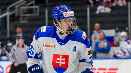 Jan Chovan #26 of Team Slovakia in action against Team Sweden during the preliminary round of the 2024 Hlinka Gretzky Cup at Rogers Place on August 05, 2024, in Edmonton, Alberta, Canada. (Photo by Leila Devlin/Getty Images)