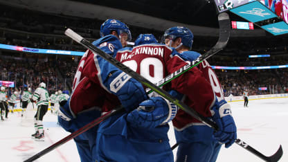 Mikko Rantanen Nathan MacKinnon Gabriel Landeskog Goal Celebrate Preseason