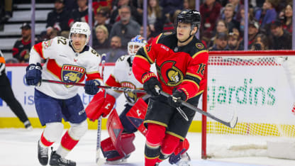 Tim Stutzle #18 of the Ottawa Senators skates against the Florida Panthers on April 9, 2026, at Canadian Tire Centre in Ottawa, ON, Canada. (Photo by Richard A. Whittaker/Icon Sportswire via Getty Images)