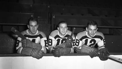 Bruins bench during 1939-40 season Herb Cain, Art Jackson and Flash Hollett