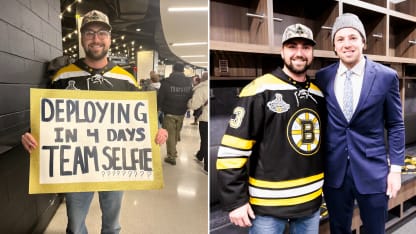 Bruins fan gets team selfie before deployment