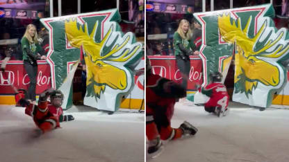 Kids youth hockey team falling on entrance split