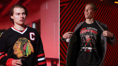 Connor Bedard wears Chris Chelios jersey to ceremony