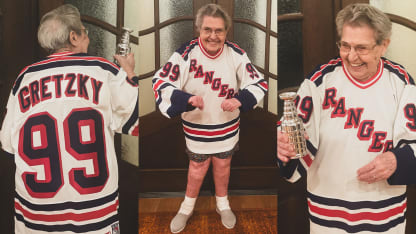 Frances DiNovis turning 99 and wearing Gretzky jersey