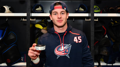 Gavin Brindley CBJ prospect first game puck