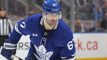 Max Pacioretty #67 of the Toronto Maple Leafs waits for a faceoff against the Boston Bruins during the Second period in an NHL game at Scotiabank Arena on November 5, 2024 in Toronto, Ontario, Canada. The Maple Leafs defeated the Bruins 4-0. (Photo by Claus Andersen/Getty Images)