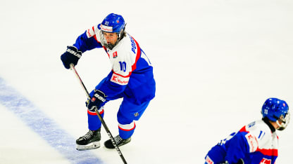 Tomas Pobezal of Slovakia in action during U18 Ice Hockey World Championship bronze medal dispute match between Canada and Slovakia at St. Jakob-Park at St. Jakob-Park on April 30, 2023 in Basel, Switzerland. (Photo by Jari Pestelacci/Eurasia Sport Images/Getty Images)