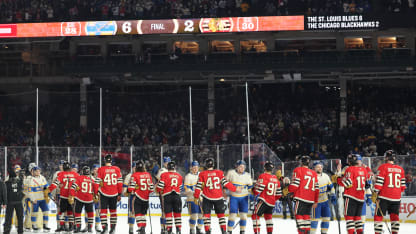 Blues, Blackhawks shake hands after 2025 Winter Classic