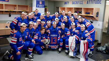 USA Hockey poses with Gaudreau jersey after World Junior Championship