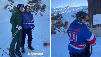 Henrik Lundqvist meets fan with Rangers jersey during ski trip