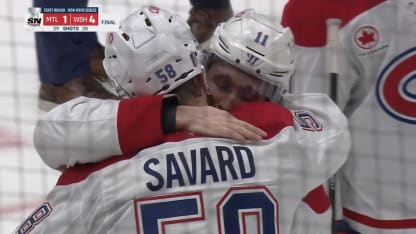 David Savard gets hugs from Montreal Canadiens after final NHL game