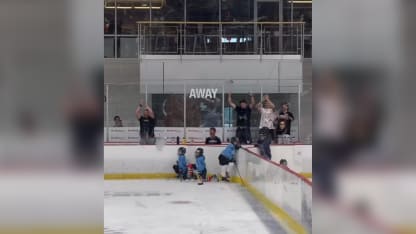 Alex Ovechkin cheers on son Sergei Ovechkin's goal at youth hockey game
