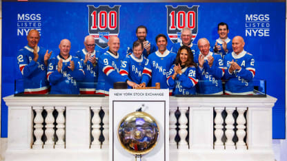 New York Rangers alumni ring bell at New York Stock Exchange