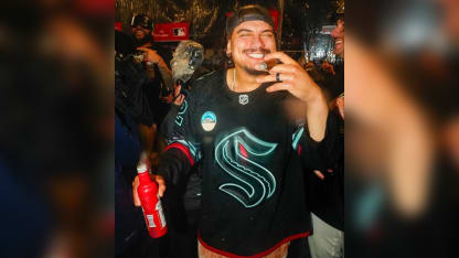 Josh Naylor rocks Seattle Kraken jersey during celebration