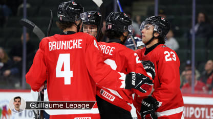 Canada celebrates vs Finland badge Lepage