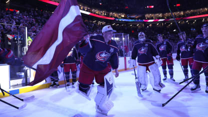 Elvis Merzlikins carries Latvia flag for Unmasked Feb 6 26