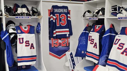 Gaudreau jersey hanging in USA locker room
