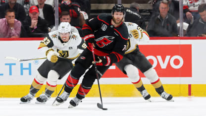 Slavin CAR skating with puck during game 1 vs VGK