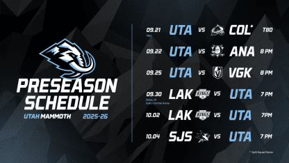 Utah Mammoth Announce 2025 Preseason Schedule | RELEASE 6.20.25