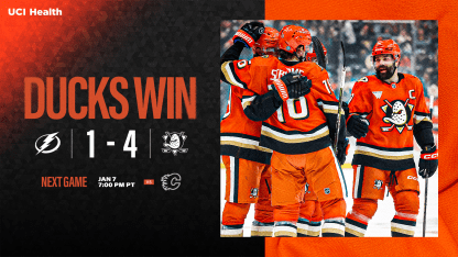 Recap: Gibson Earns 200th Career Win as Ducks Zap Bolts 4-1