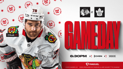 TJ Brodie featured on gameday graphic for the Chicago Blackhawks facing the Toronto Maple Leafs