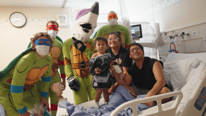 Heroes in a half shell: Sharks players spread Halloween cheer at Kaiser Permanente Santa Clara