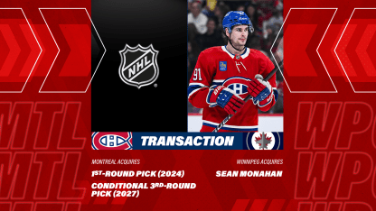 Sean Monahan traded to Winnipeg for a first-round pick in 2024
