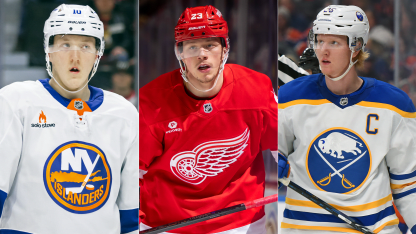 Veckans tre svenska stjärnor i NHL Simon Holmström Rasmus Dahlin Lucas Raymond