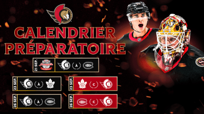 Les Sénateurs d’Ottawa dévoilent leur calendrier préparatoire 2026-27 de cinq matchs