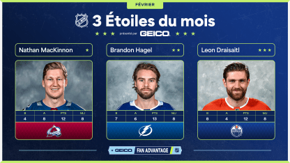 MacKinnon Hagel Draisaitl trois étoiles février