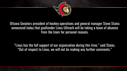 Linus Ullmark granted leave of absence