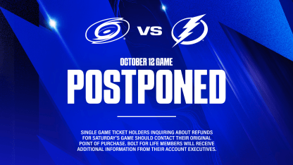 Saturday's Lightning game versus Carolina postponed