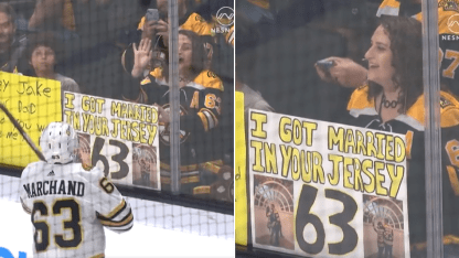 Brad Marchand Bruins fan puck wedding sign